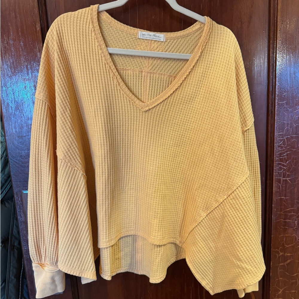 We The Free V-Neck Yellow Sweater Oversized